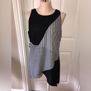White House Black Market Black and White Asymmetrical Sleeveless Top